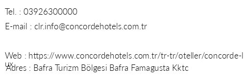 Concorde Luxury Resort & Casino telefon numaralar, faks, e-mail, posta adresi ve iletiim bilgileri
